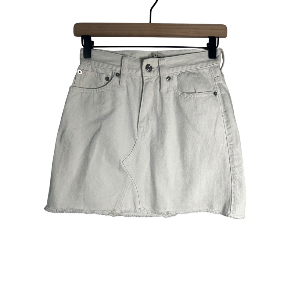 J.Crew‎ White Denim Mini Skirt Raw Hem High Rise 5-Pocket 100% Cotton 24P